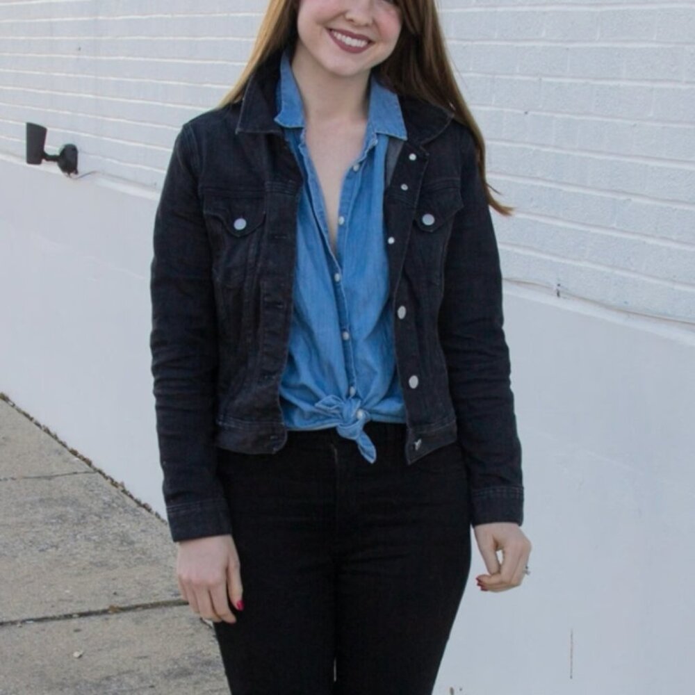 J Crew Mercantile Womens S Black Denim Moto Motorcycle Jacket Pockets
